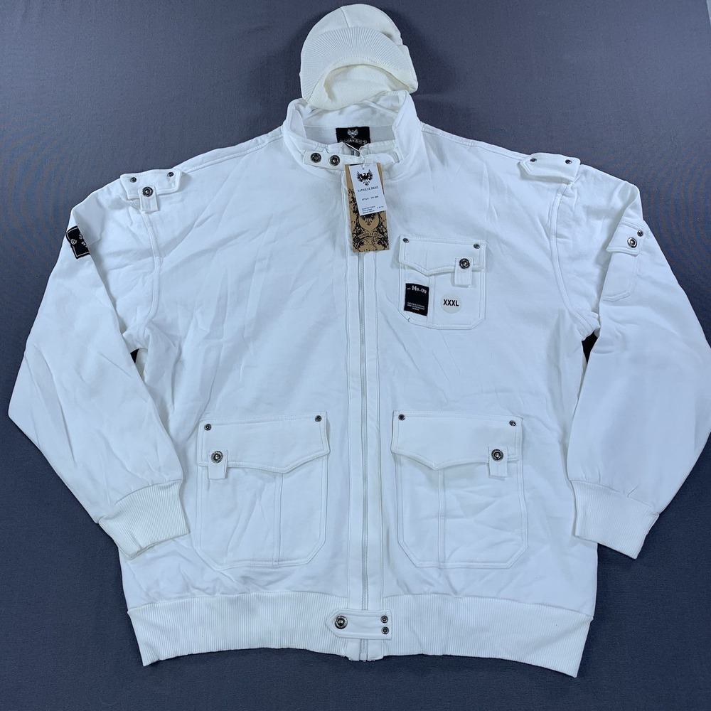 New Natural Blue Chore Flight Jacket 3XL White W/ Hat Buttons Pockets *Yellowing